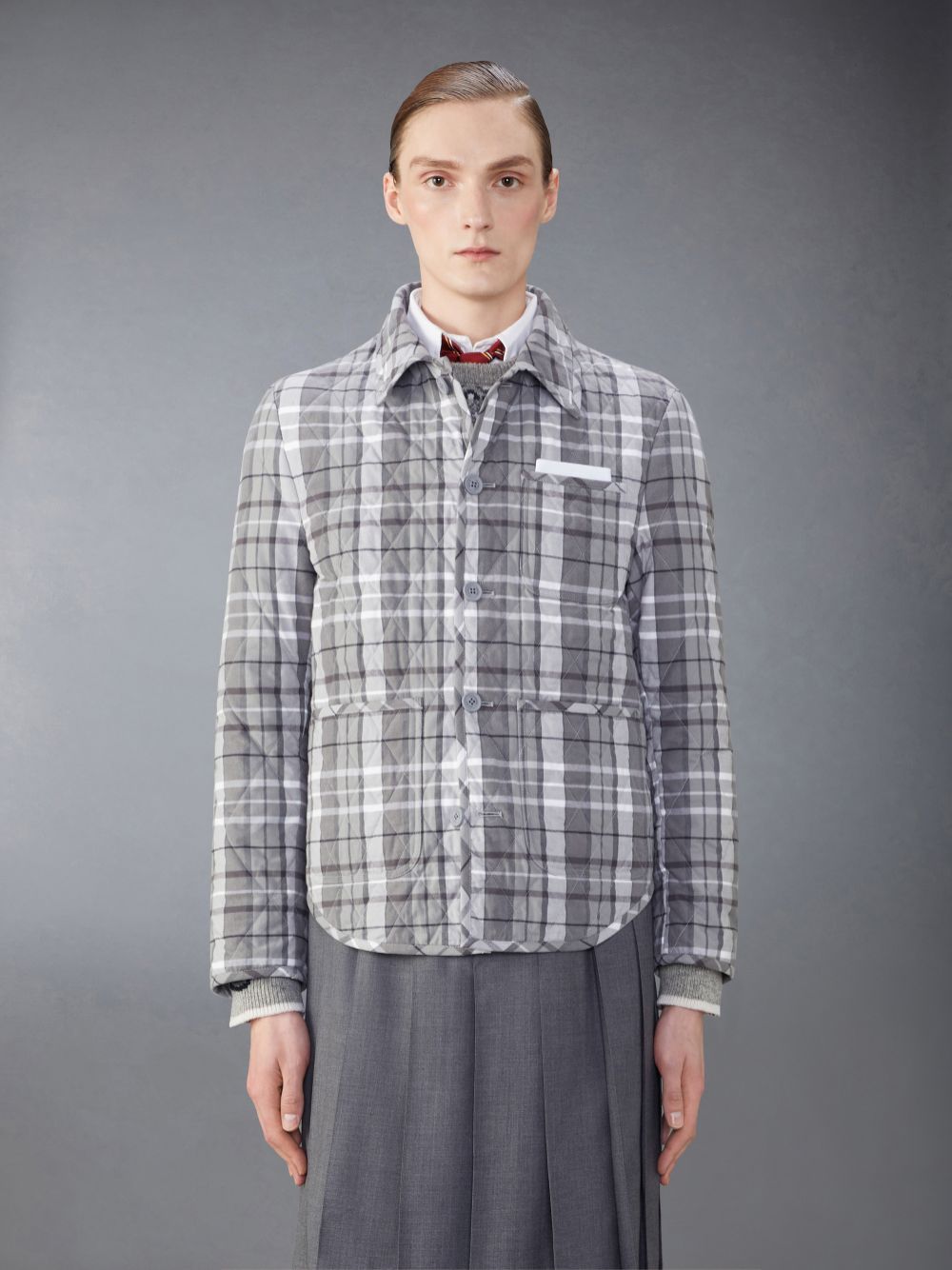 Thom Browne Cotton Flannel Quilted Shirt メンズ ジャケット グレー | WRL21M16783