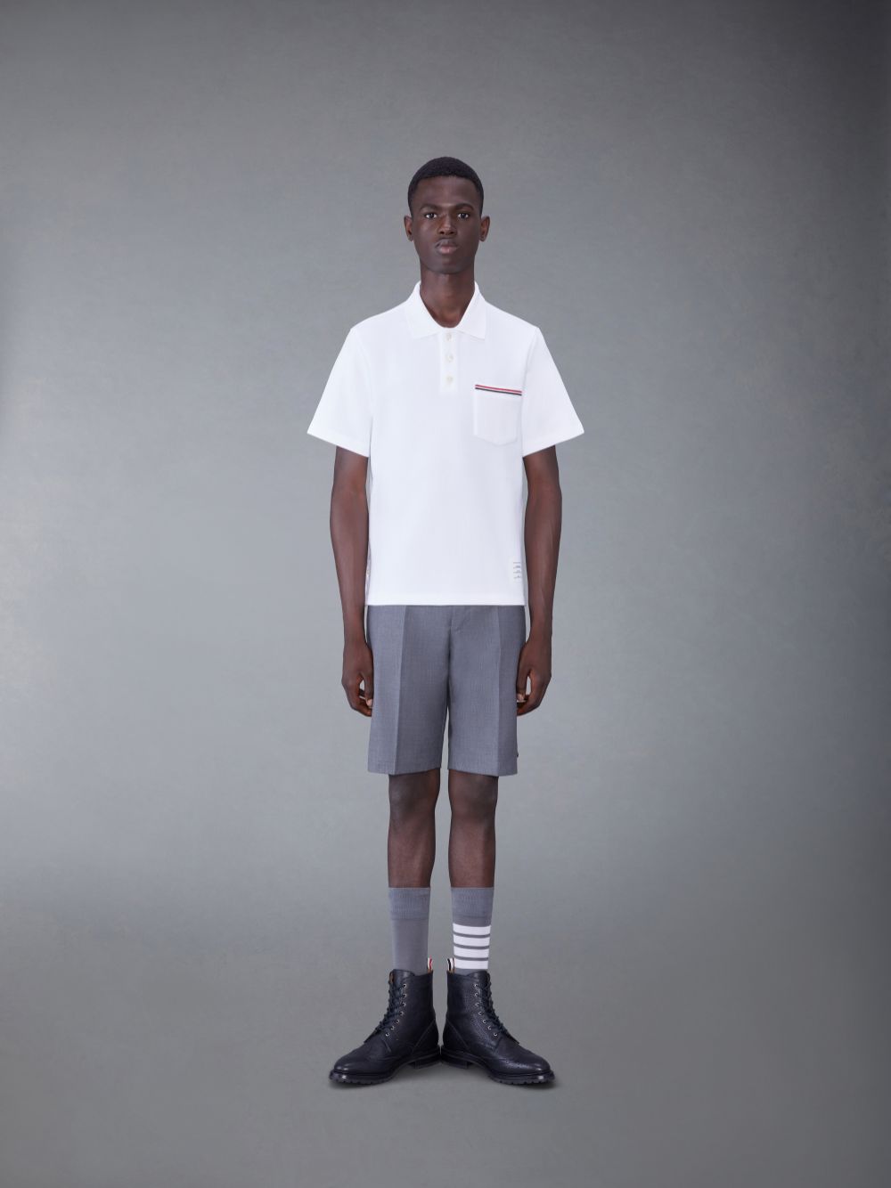 Thom Browne Cotton Interlock Short Sleeve Pocket メンズ ポロシャツ 白 | EIL42M95902