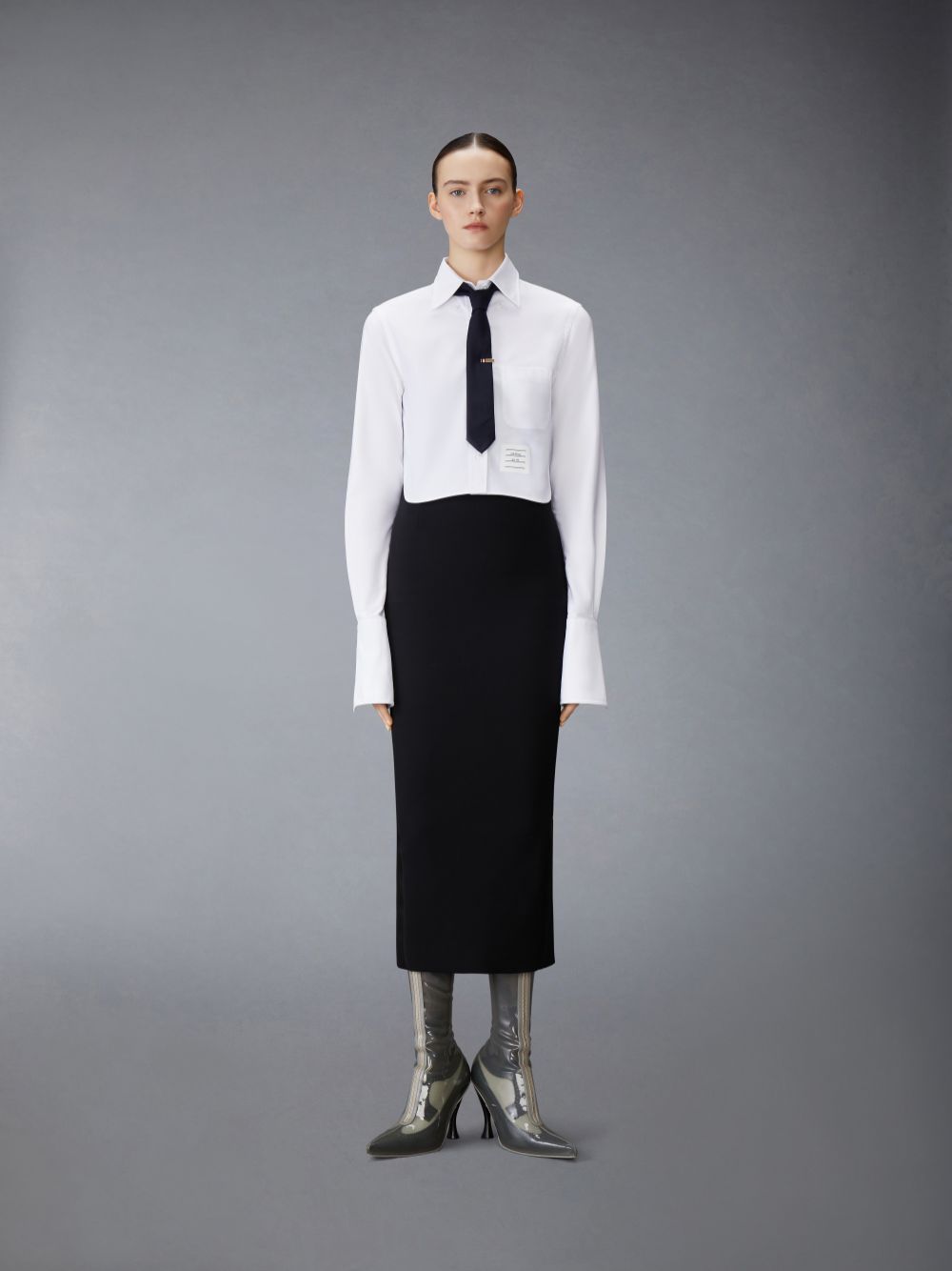 Thom Browne Cotton Nevermore Stitch Cropped レディース シャツ 白 | AHZ87C10876
