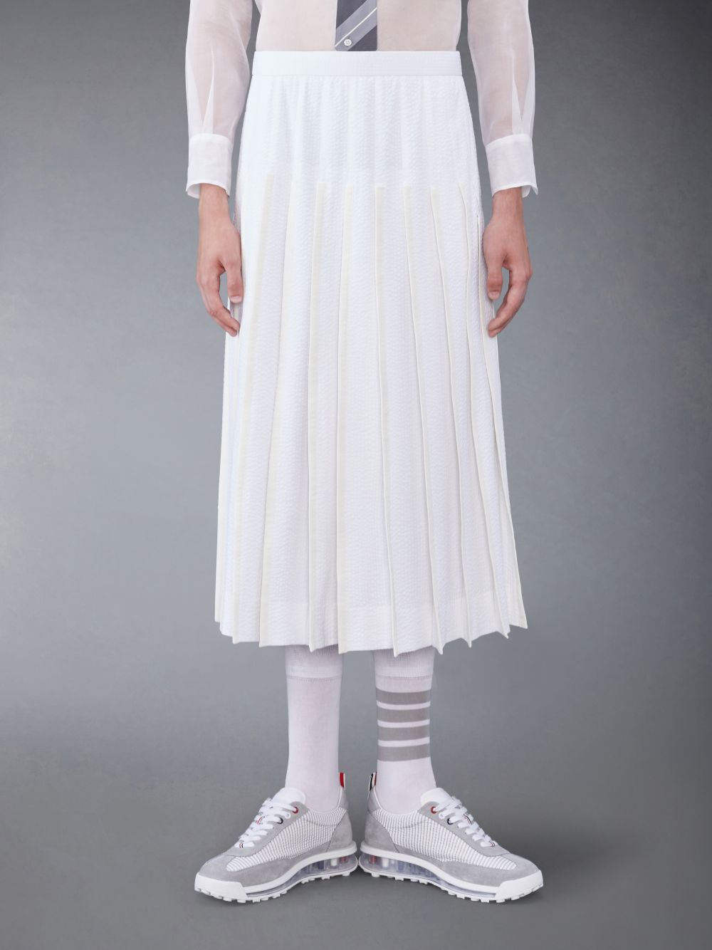 Thom Browne Cotton Seersucker Pleated メンズ スカート 白 | AUS24V49184