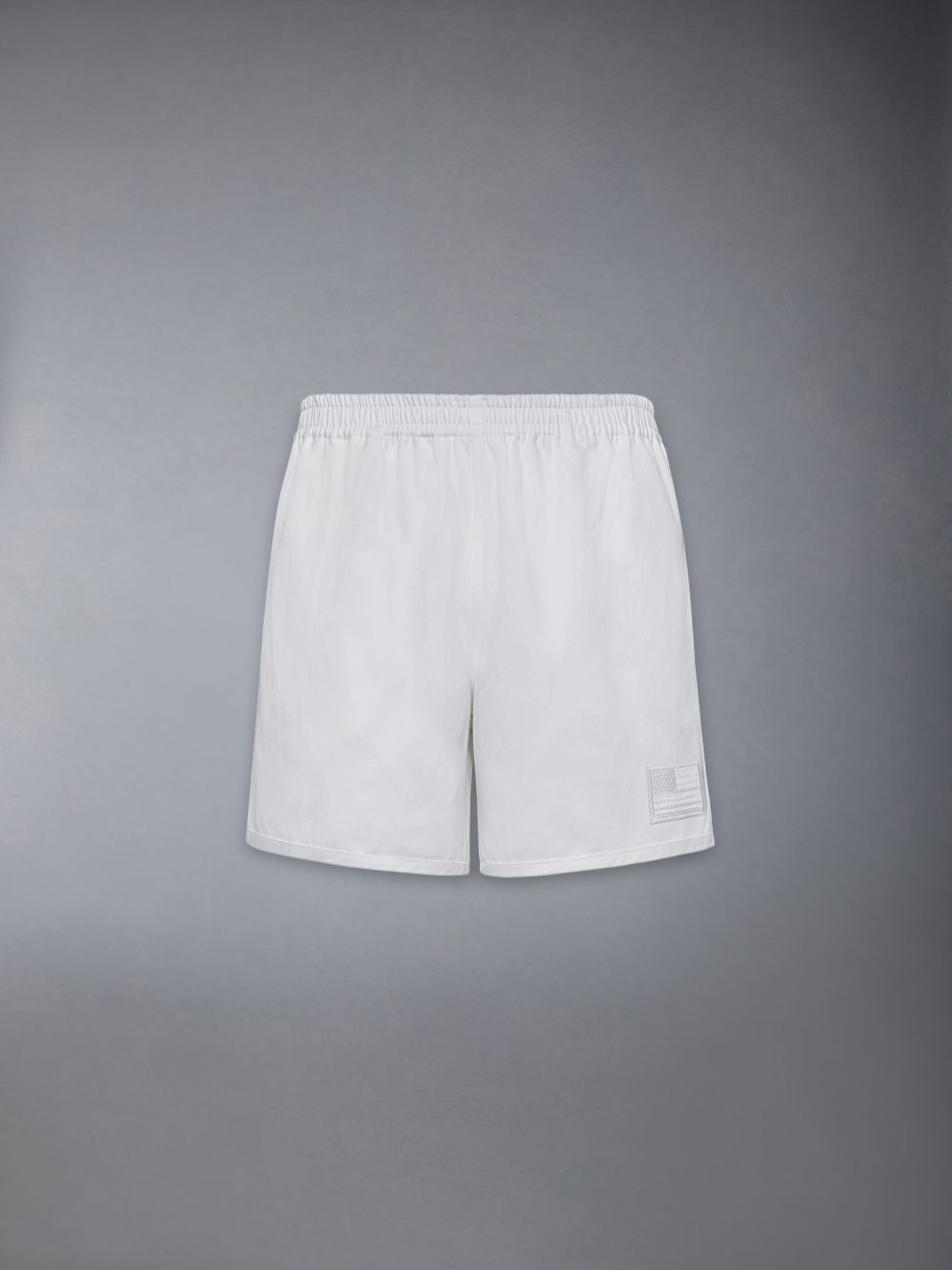 Thom Browne Cotton Twill Elastic Waist Flag Patch Rugby メンズ ショートパンツ 白 | ZWJ56H65173