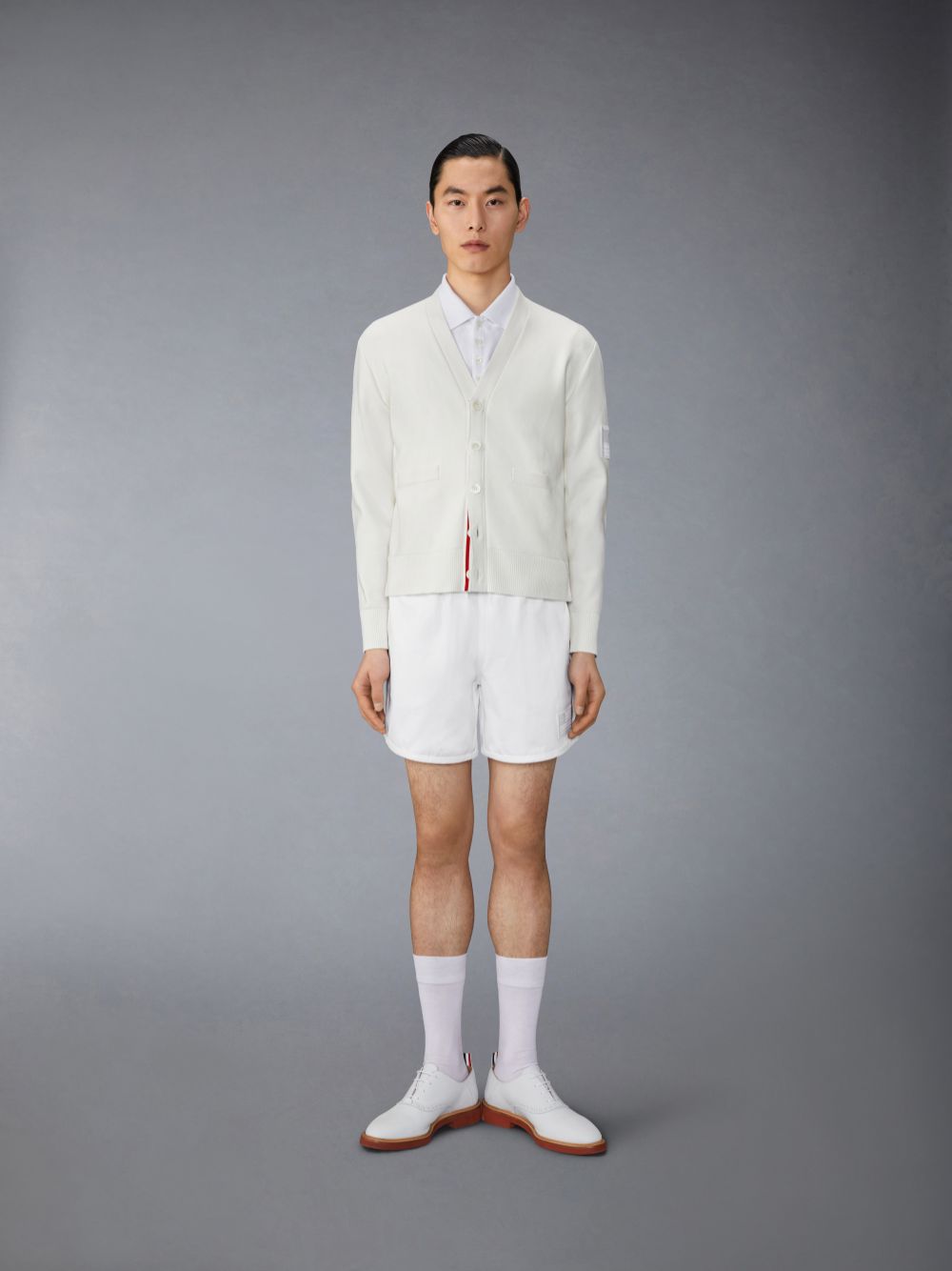 Thom Browne Cotton Twill Elastic Waist Flag Patch Rugby メンズ ショートパンツ 白 | ZWJ56H65173