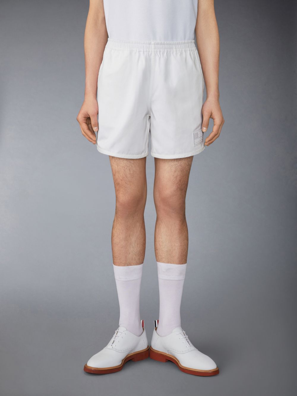 Thom Browne Cotton Twill Elastic Waist Flag Patch Rugby メンズ ショートパンツ 白 | ZWJ56H65173