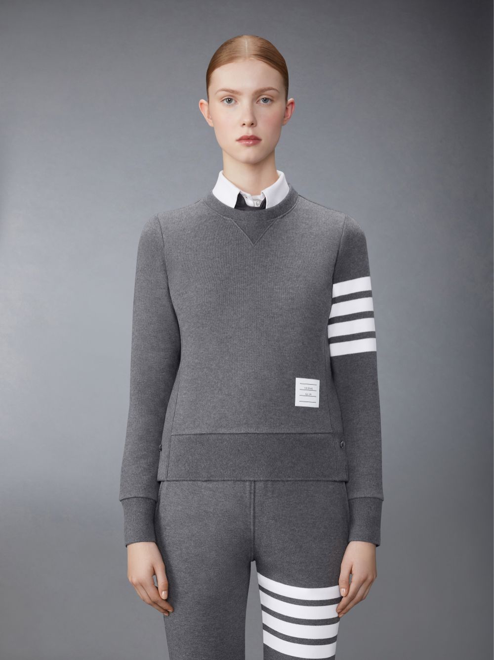 Thom Browne Dark Classic Loop Back Engineered 4-Bar Crew Neck レディース スウェットシャツ グレー | BSD60N15031
