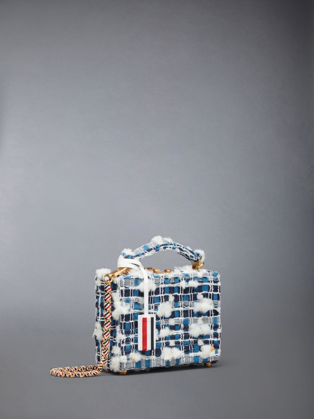 Thom Browne Denim Pouf Tweed Woven Chain Micro Attache Case レディース クロスボディバッグ 青 | DPD99C52317