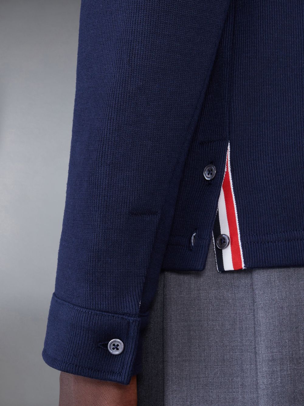 Thom Browne Double Face Cotton Knit 4-Bar Button Down Shirt メンズ ジャケット ネイビー | XBU47C73918