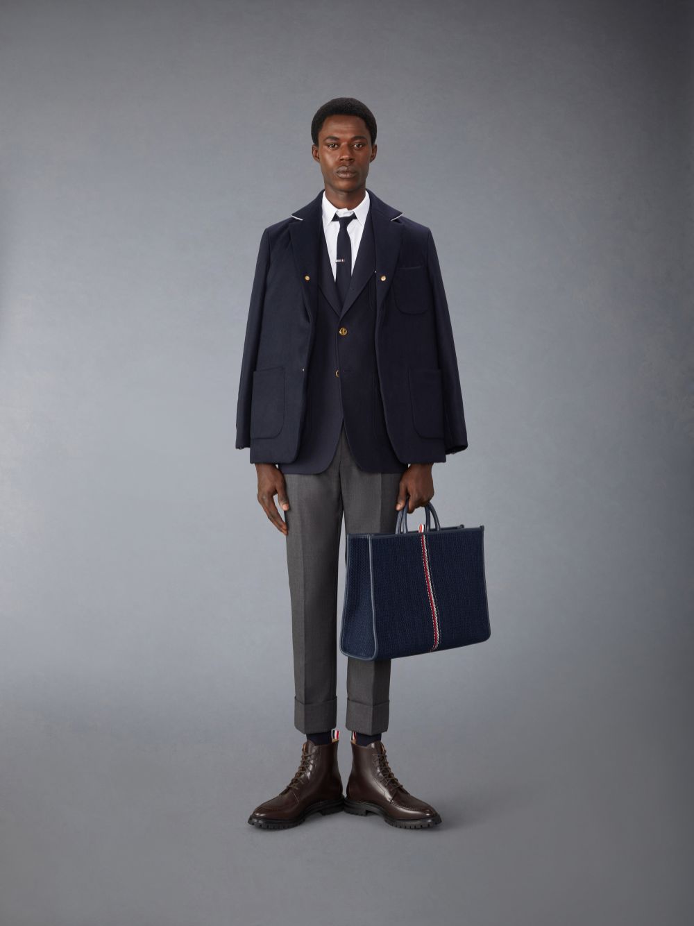 Thom Browne Down Filled Cashmere Elongated Sack メンズ コート 青 | COS12M90707