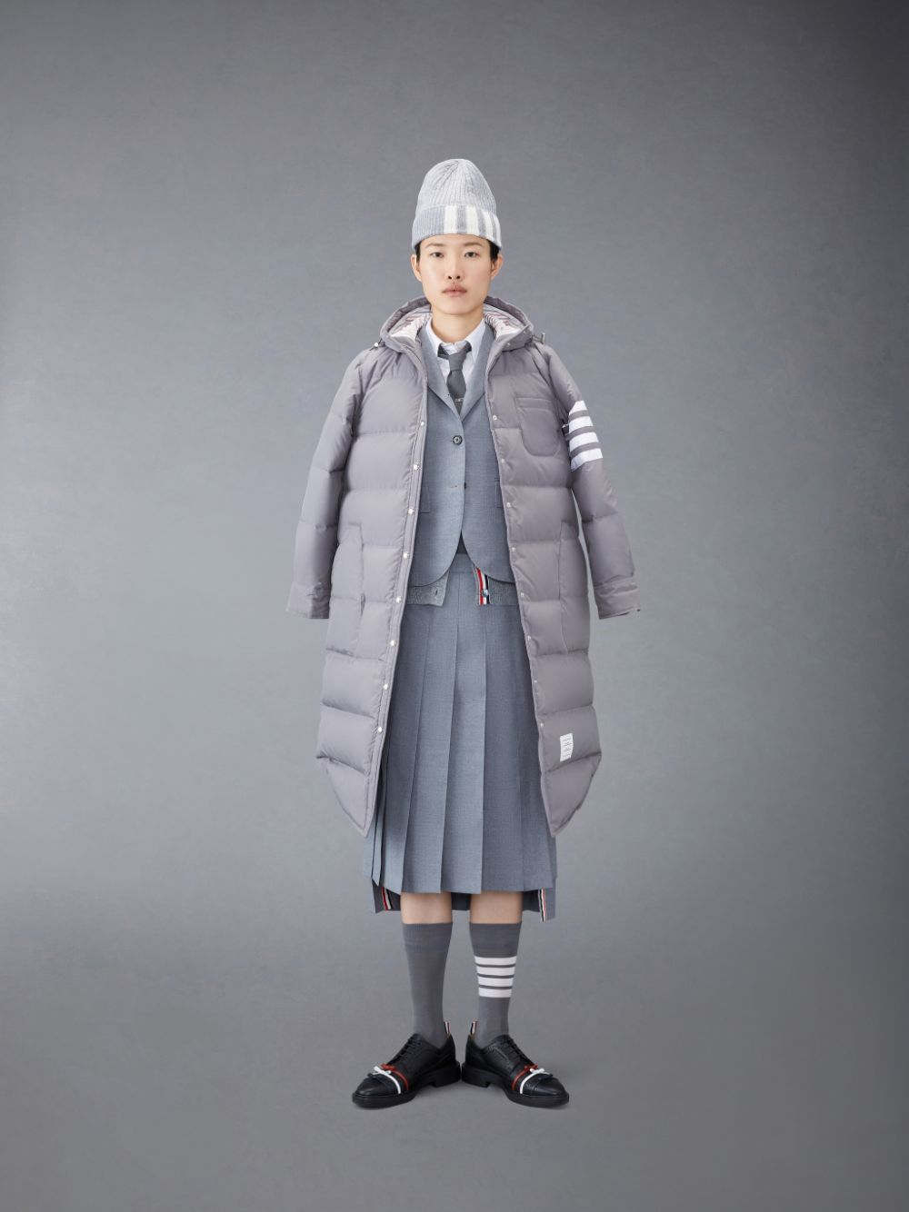 Thom Browne Downfilled Ripstop 4-Bar Hooded Shirtdress レディース コート グレー | PEL06U02767