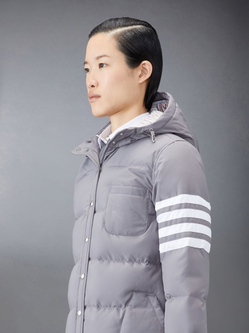 Thom Browne Downfilled Ripstop 4-Bar Hooded Shirtdress レディース コート グレー | PEL06U02767