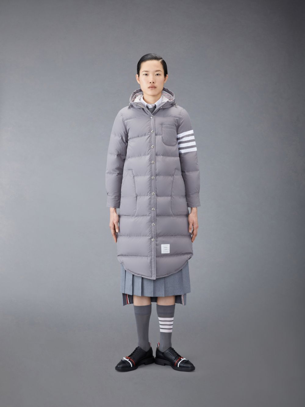 Thom Browne Downfilled Ripstop 4-Bar Hooded Shirtdress レディース コート グレー | PEL06U02767