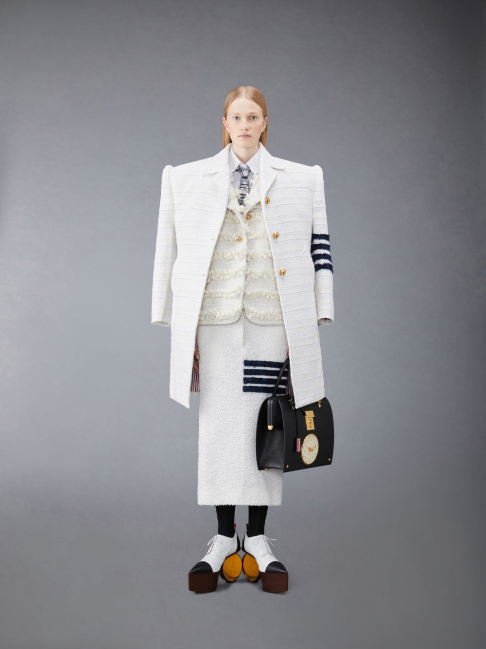 Thom Browne EYELASH TWEED LOW WAIST 4-BAR レディース スカート 白 | PRG99I47509