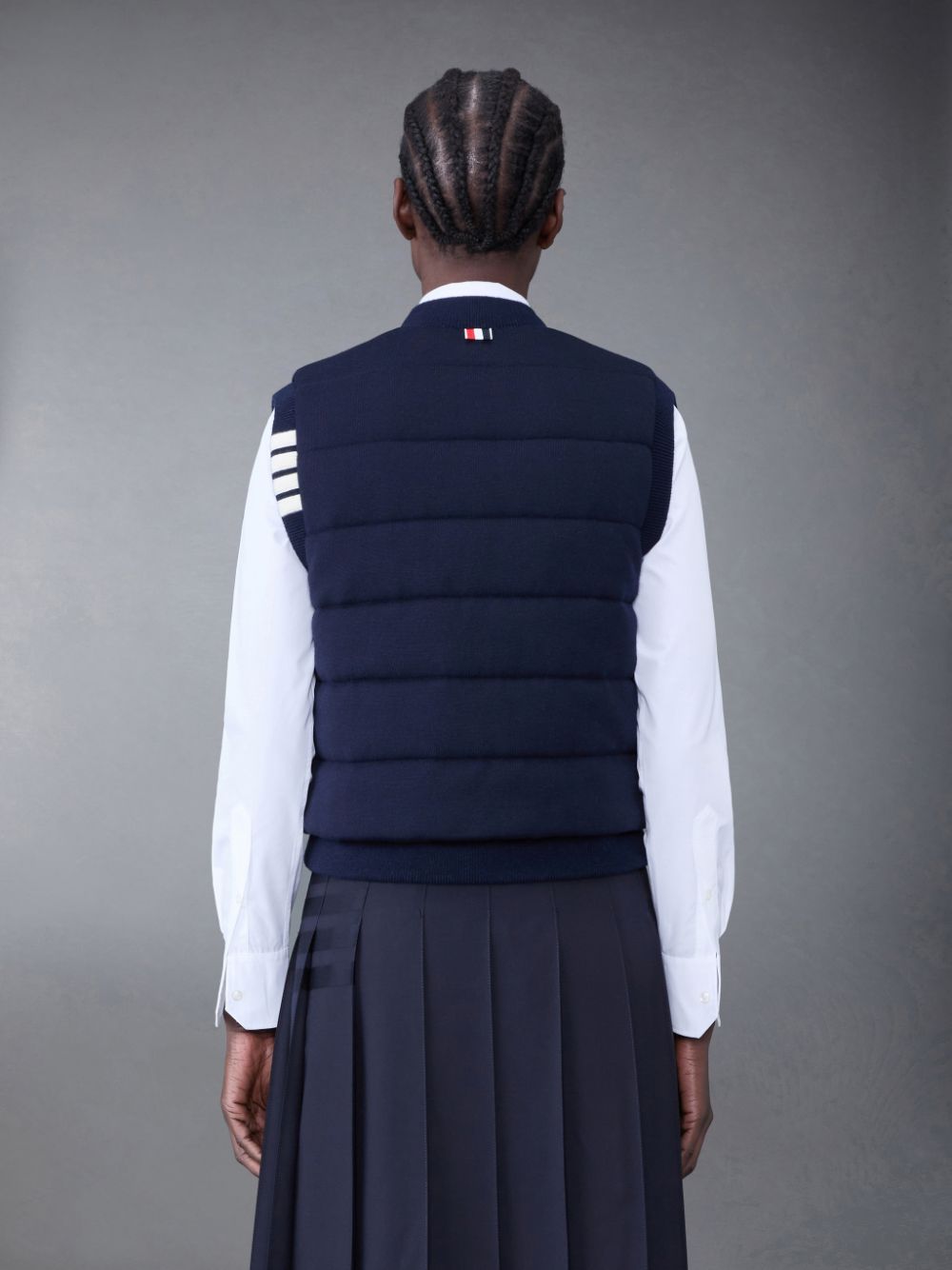 Thom Browne FINE MERINO AND JERSEY PADDED REVERSIBLE 4-BAR レディース ベスト 青 | GEL01H47364