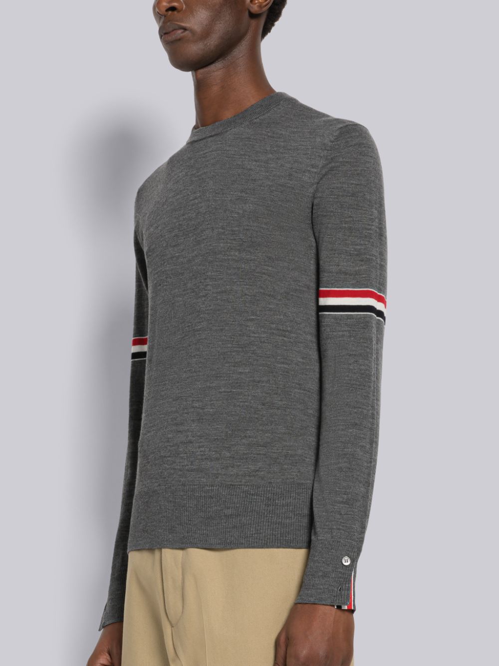 Thom Browne Fine Merino Stripe Crew Neck メンズ プルオーバー グレー | UMA58H44472