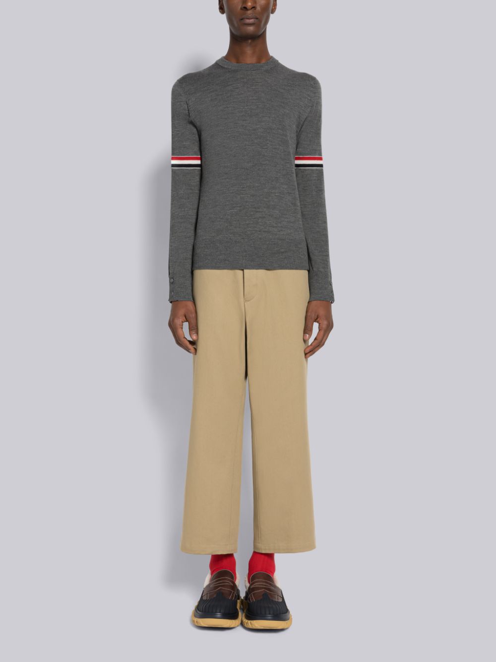Thom Browne Fine Merino Stripe Crew Neck メンズ プルオーバー グレー | UMA58H44472