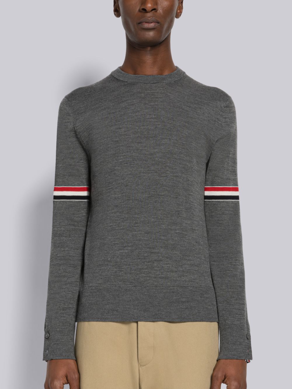Thom Browne Fine Merino Stripe Crew Neck メンズ プルオーバー グレー | UMA58H44472