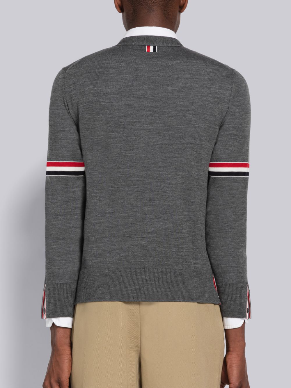 Thom Browne Fine Merino Stripe Relaxed V-Neck メンズ カーディガン グレー | IDI76P45160