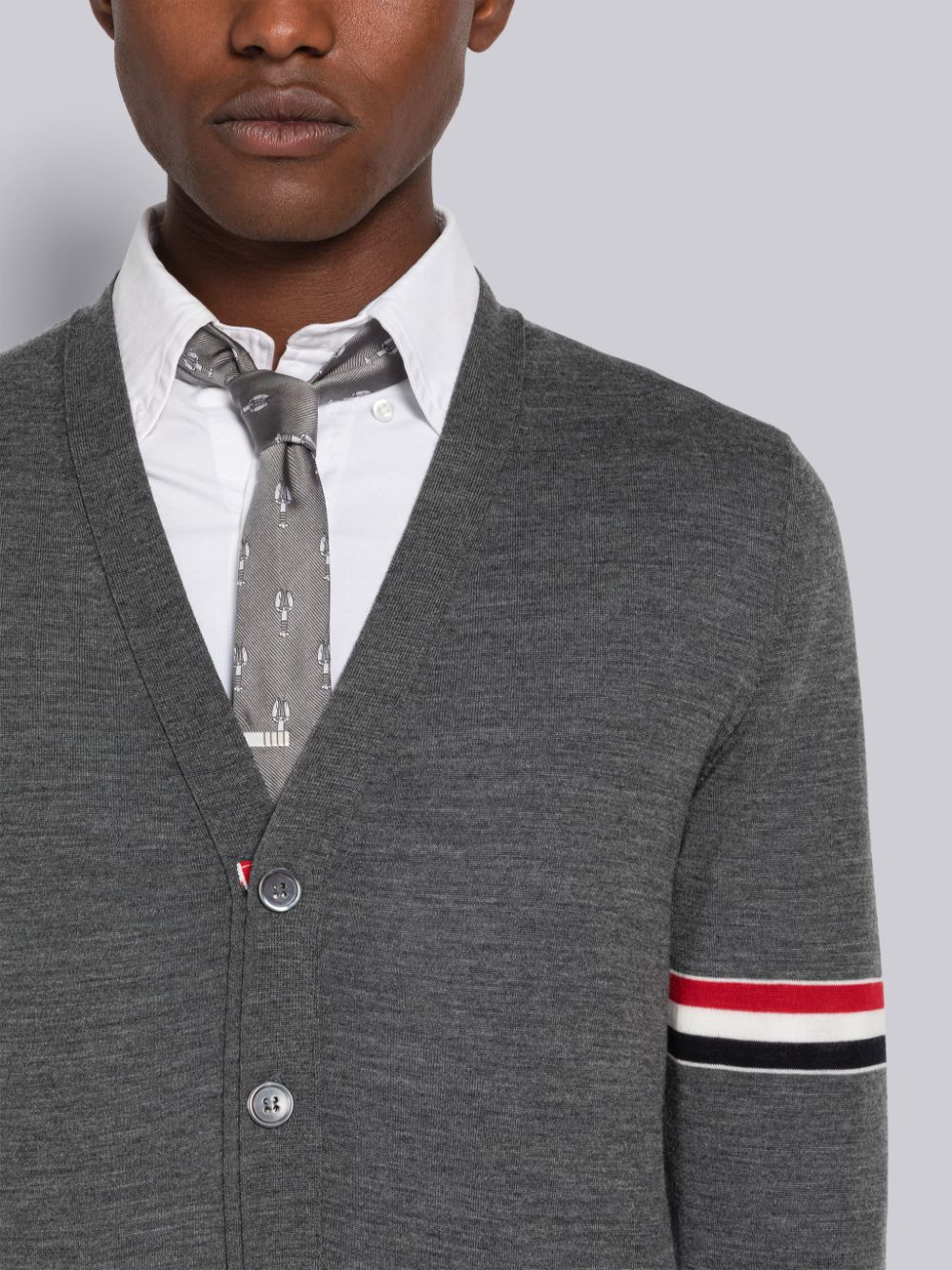 Thom Browne Fine Merino Stripe Relaxed V-Neck メンズ カーディガン グレー | IDI76P45160
