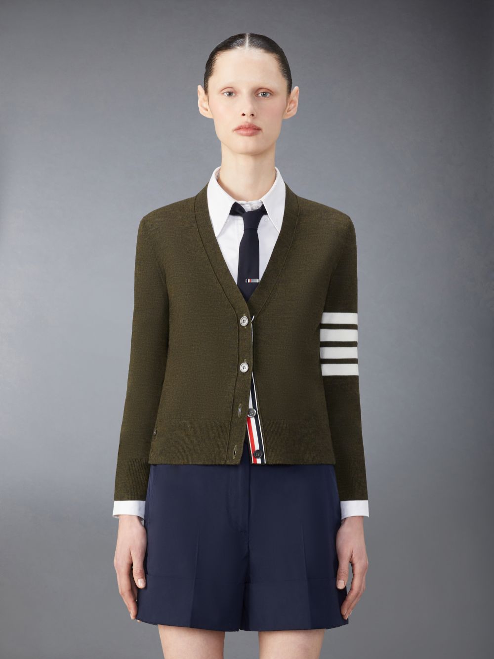 Thom Browne Fine Merino Wool 4-Bar Relaxed Fit レディース カーディガン 緑 | PXG72E89778