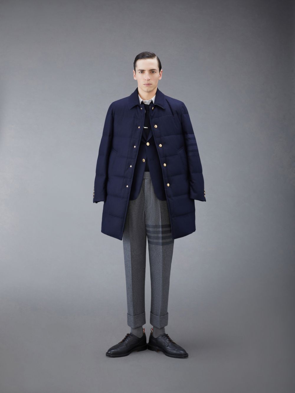 Thom Browne Flannel 4-Bar Classic Sport メンズ コート 青 | DJT17U37797