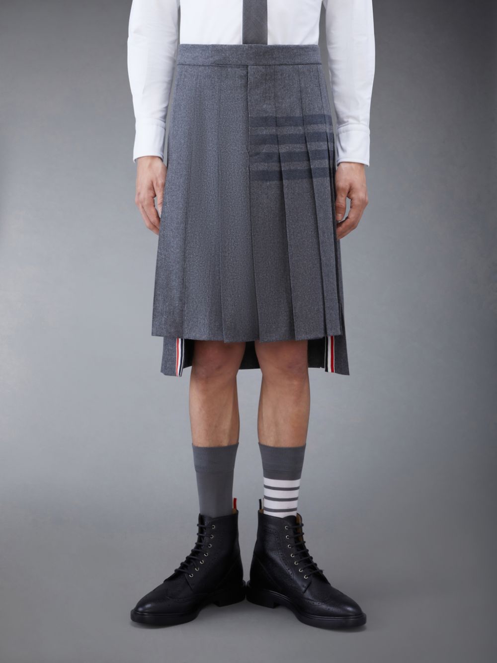 Thom Browne Flannel 4-Bar Knee Length Classic Pleated メンズ スカート グレー | HLM70D40197