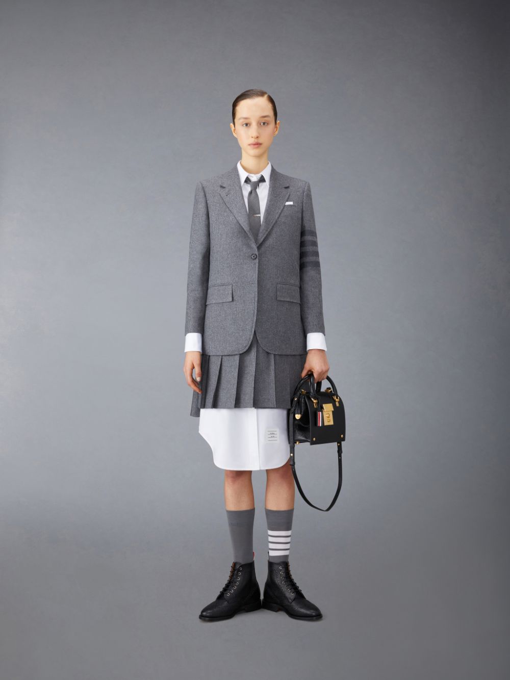 Thom Browne Flannel 4-Bar Pleated Mini レディース スカート グレー | GUF88O07514