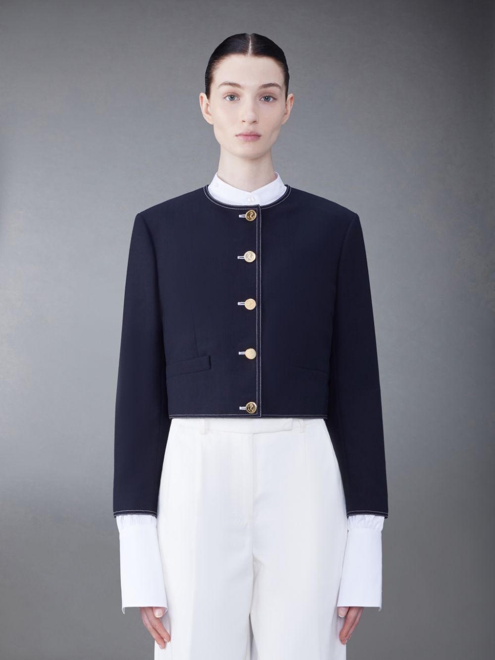 Thom Browne Fresco Box Pleat Cardigan レディース ジャケット 青 | LXS76K06056