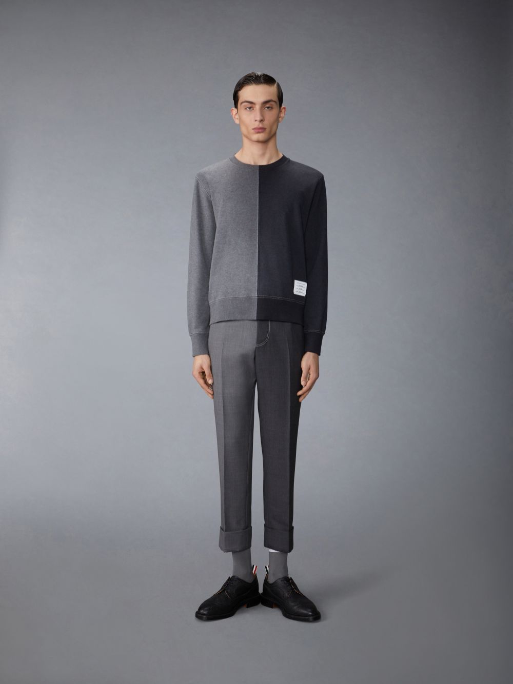 Thom Browne Funmix Cotton Milano Contrast Stitching Crew Neck メンズ スウェットシャツ グレー | BRO71I75654