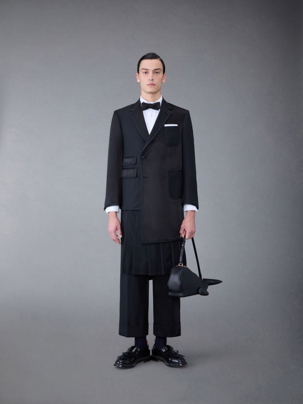 Thom Browne Funmix Duchesse Satin Collage Sport メンズ コート 黒 | JPB56E35951