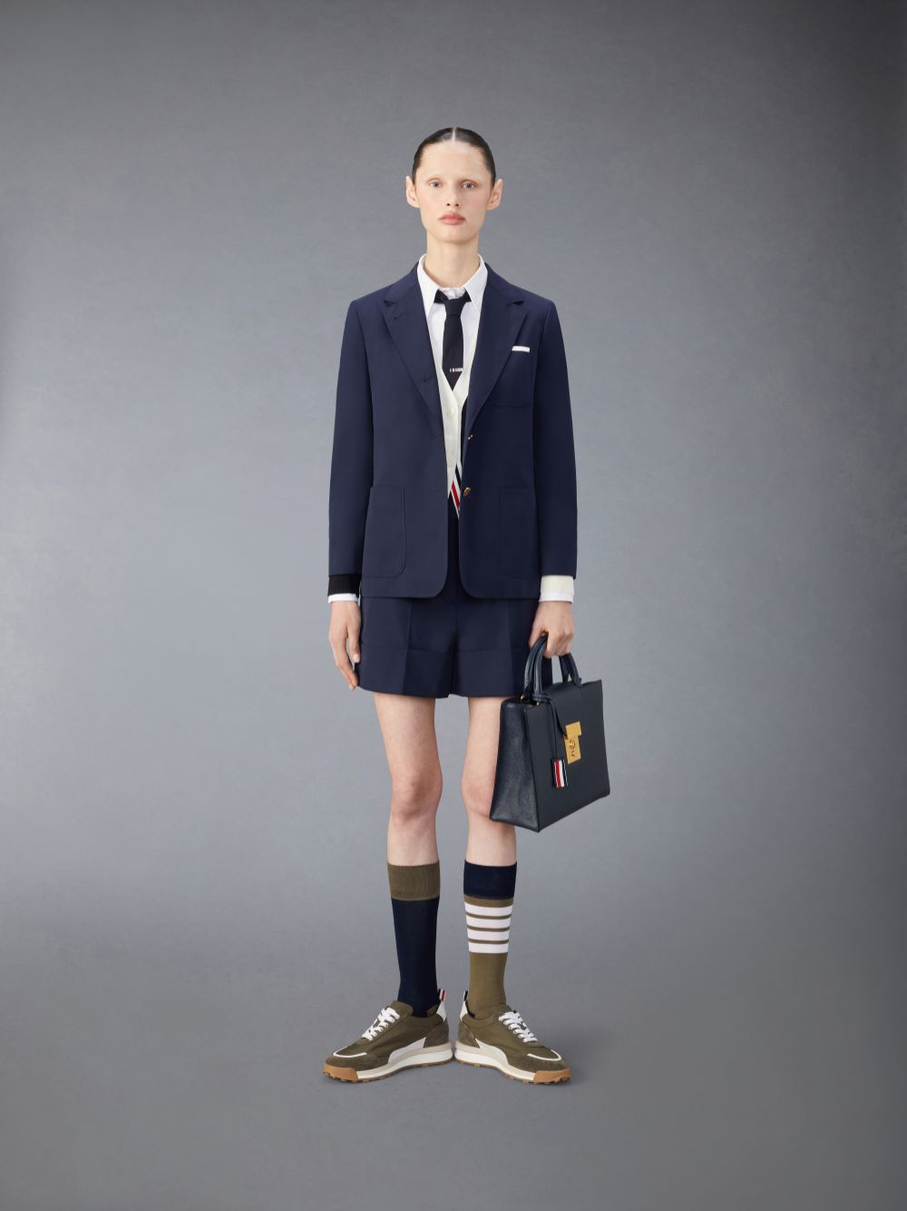 Thom Browne Funmix Fine Merino Wool 4-Bar Relaxed Fit レディース カーディガン 青 | DKN20U72177