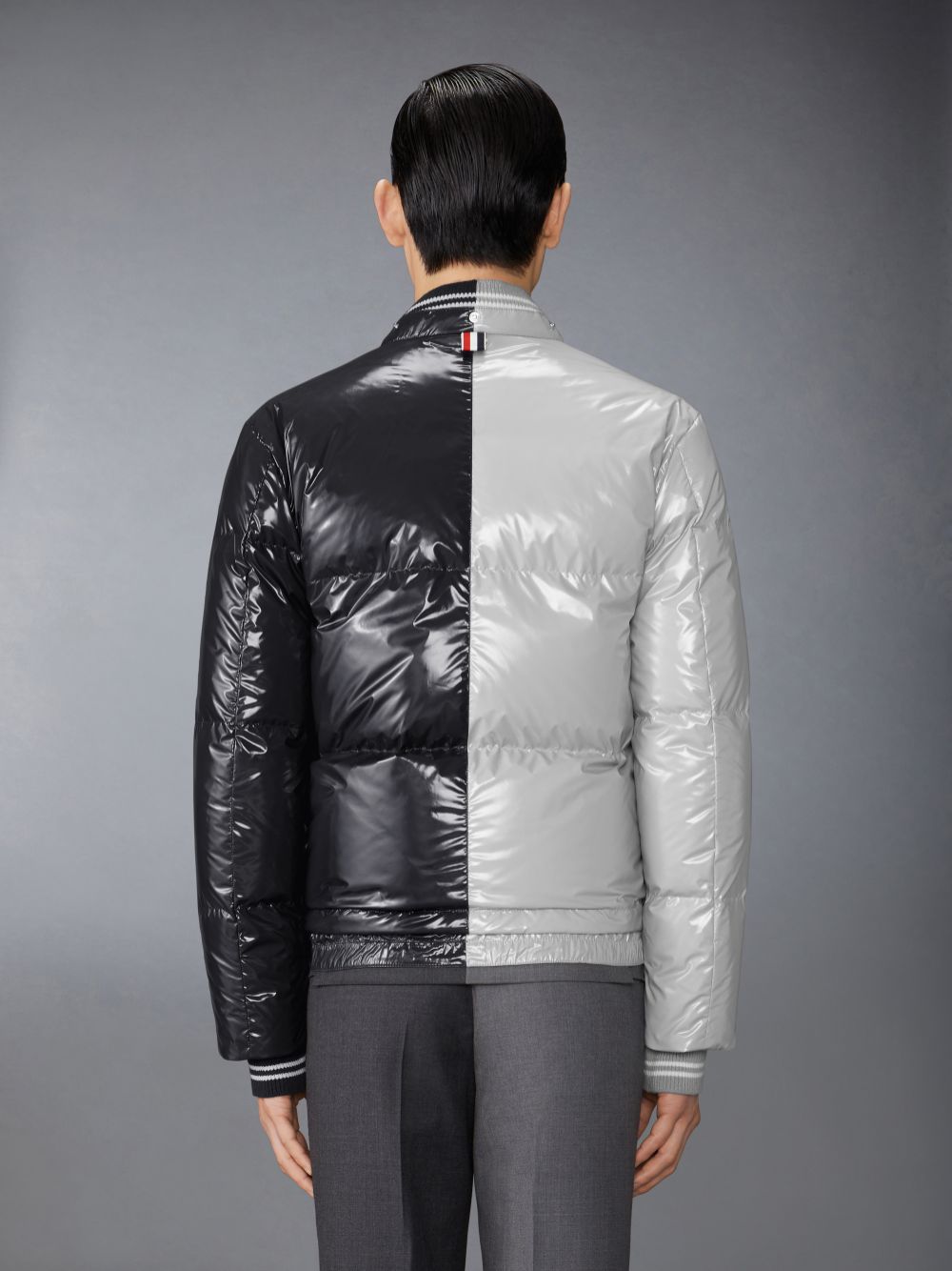 Thom Browne Funmix Glossy Tech Down Fill Detachable Hood Bomber メンズ ジャケット グレー | FOS38R01095