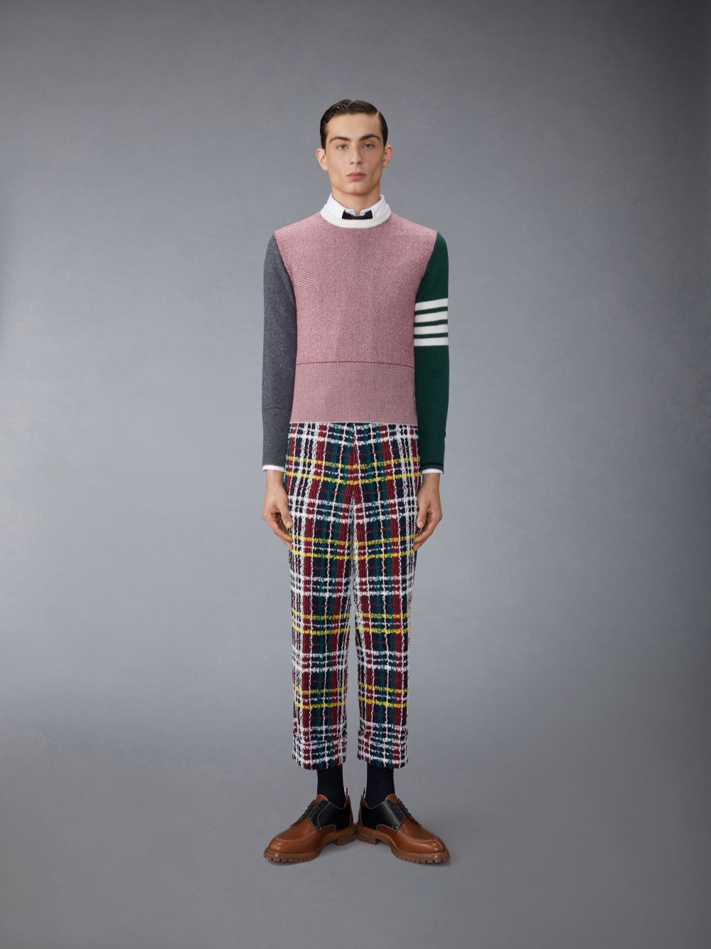 Thom Browne Funmix Merino Wool Herringbone Float Jacquard 4-Bar Classic Crew Neck メンズ プルオーバー 赤 | RZS71J39192