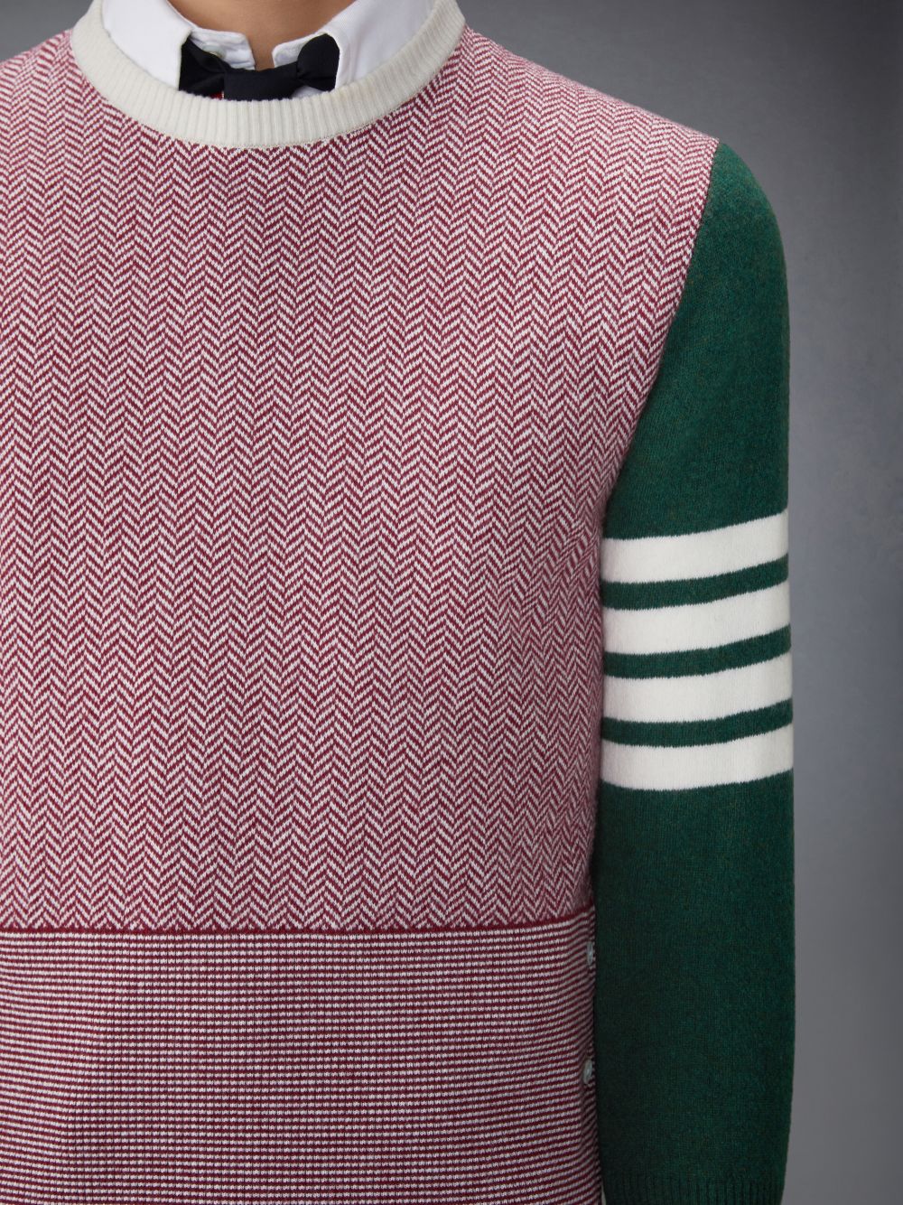 Thom Browne Funmix Merino Wool Herringbone Float Jacquard 4-Bar Classic Crew Neck メンズ プルオーバー 赤 | RZS71J39192