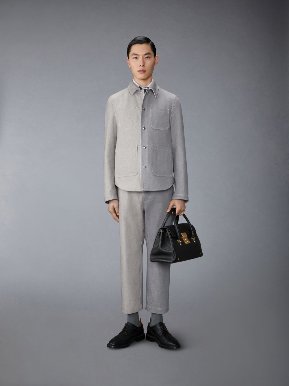 Thom Browne Funmix Washed Denim Contrast Topstitching Utility Patch Pocket メンズ ジャケット グレー | WRT55U17218