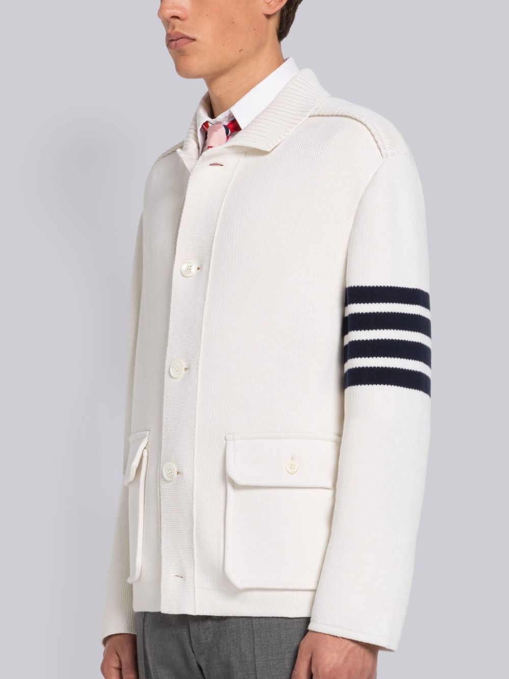 Thom Browne INTERLOCK STITCH COTTON CASHMERE 4-BAR POLO COLLAR メンズ ジャケット 白 | MWJ17M02470