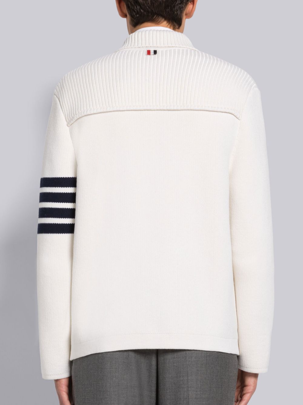 Thom Browne INTERLOCK STITCH COTTON CASHMERE 4-BAR POLO COLLAR メンズ ジャケット 白 | MWJ17M02470
