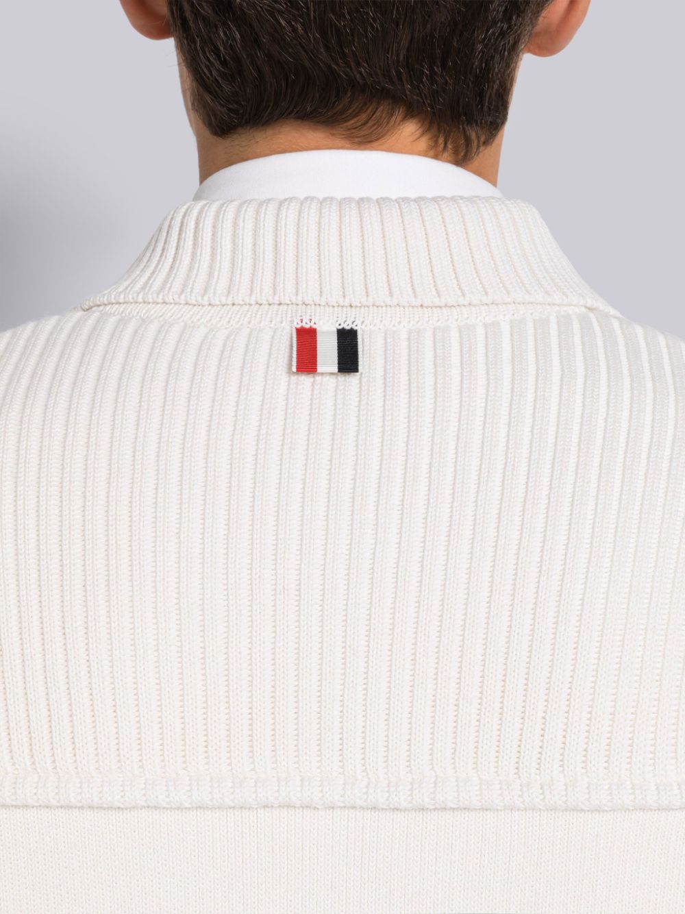Thom Browne INTERLOCK STITCH COTTON CASHMERE 4-BAR POLO COLLAR メンズ ジャケット 白 | MWJ17M02470