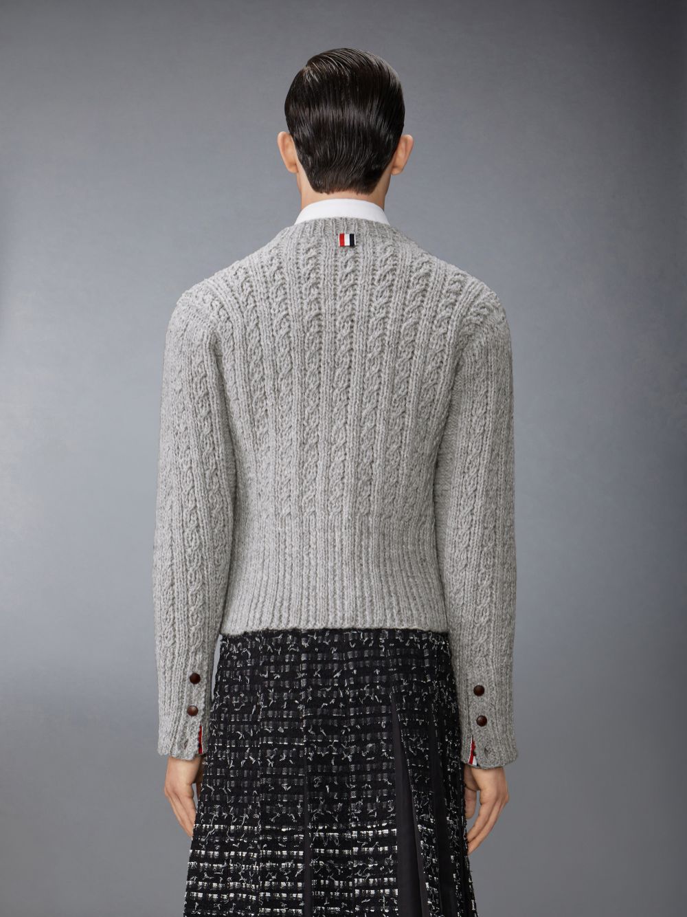 Thom Browne Irish Wool Handknit Cable Stitch Classic メンズ カーディガン グレー | BMM45J94133