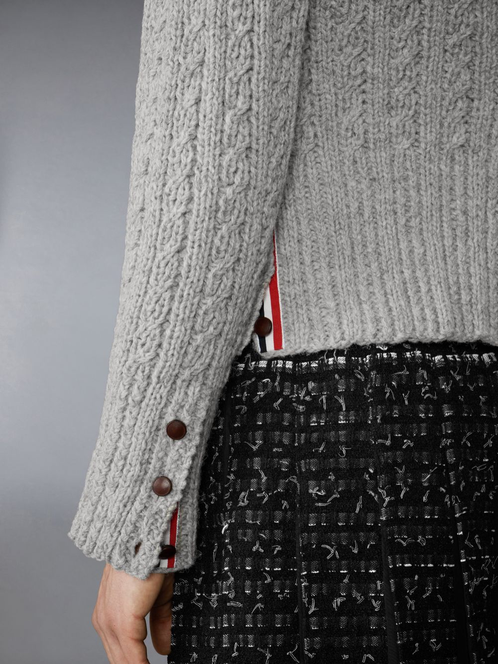 Thom Browne Irish Wool Handknit Cable Stitch Classic メンズ カーディガン グレー | BMM45J94133