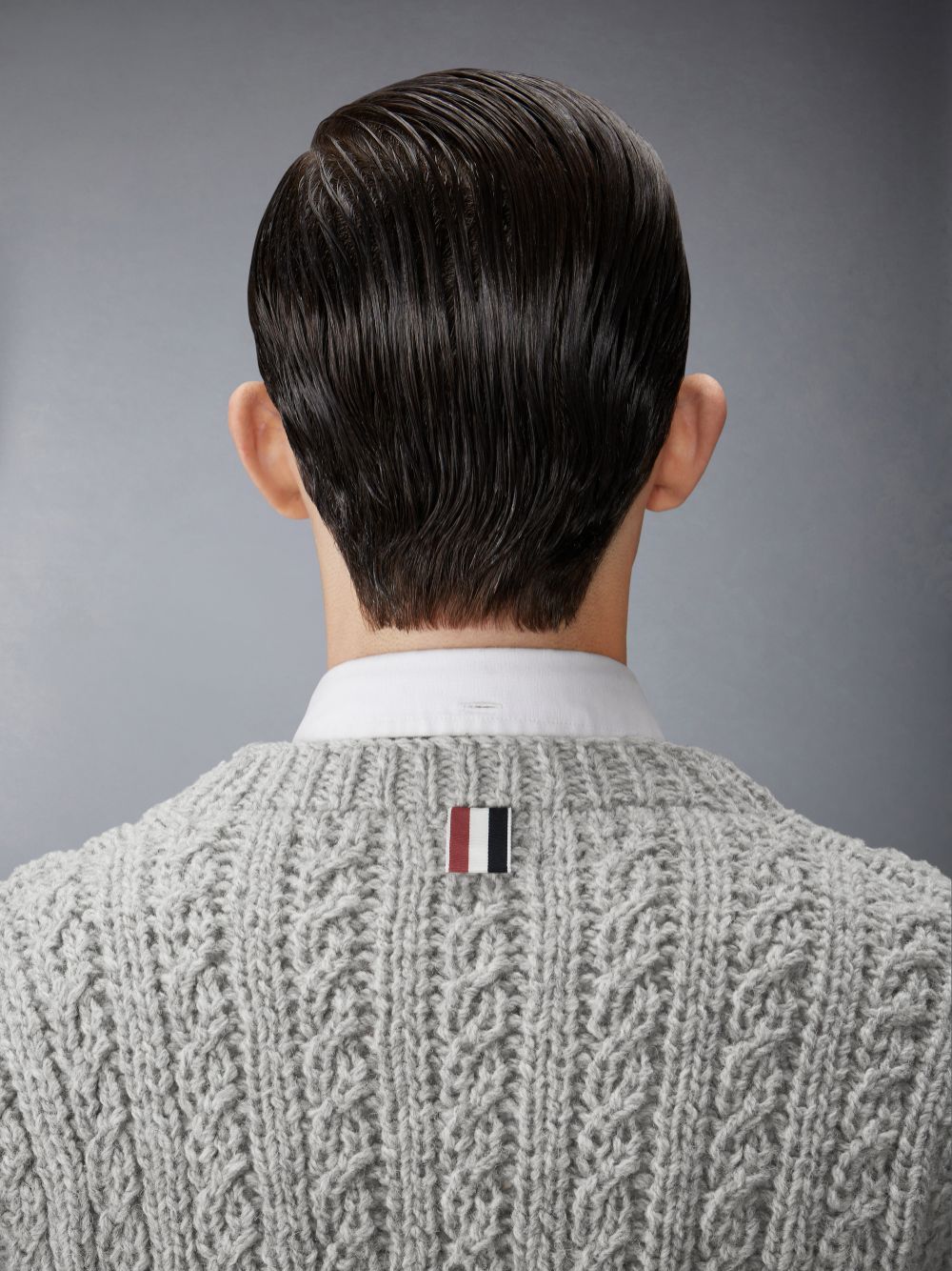 Thom Browne Irish Wool Handknit Cable Stitch Classic メンズ カーディガン グレー | BMM45J94133