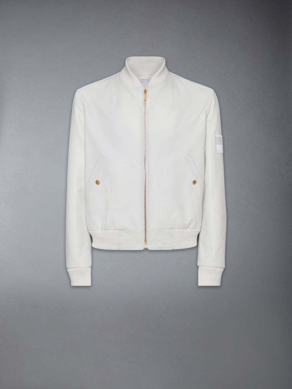 Thom Browne Lamb Grained Leather and Knit Rib Flag Patch Blouson メンズ ジャケット 白 | NFN87J76042