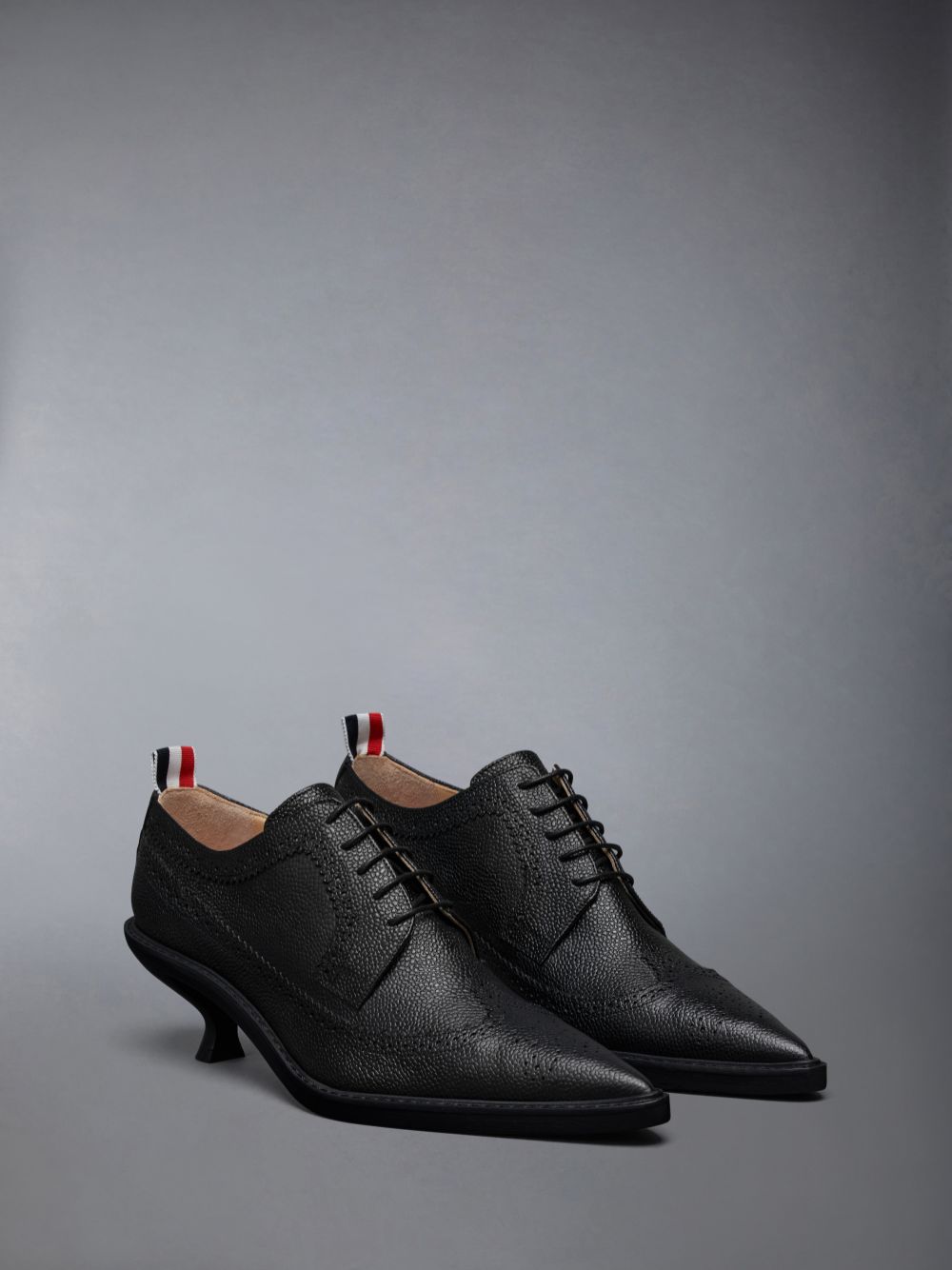 Thom Browne Leather Sole Heeled Longwing レディース ブローグシューズ 黒 | FOI57M68211