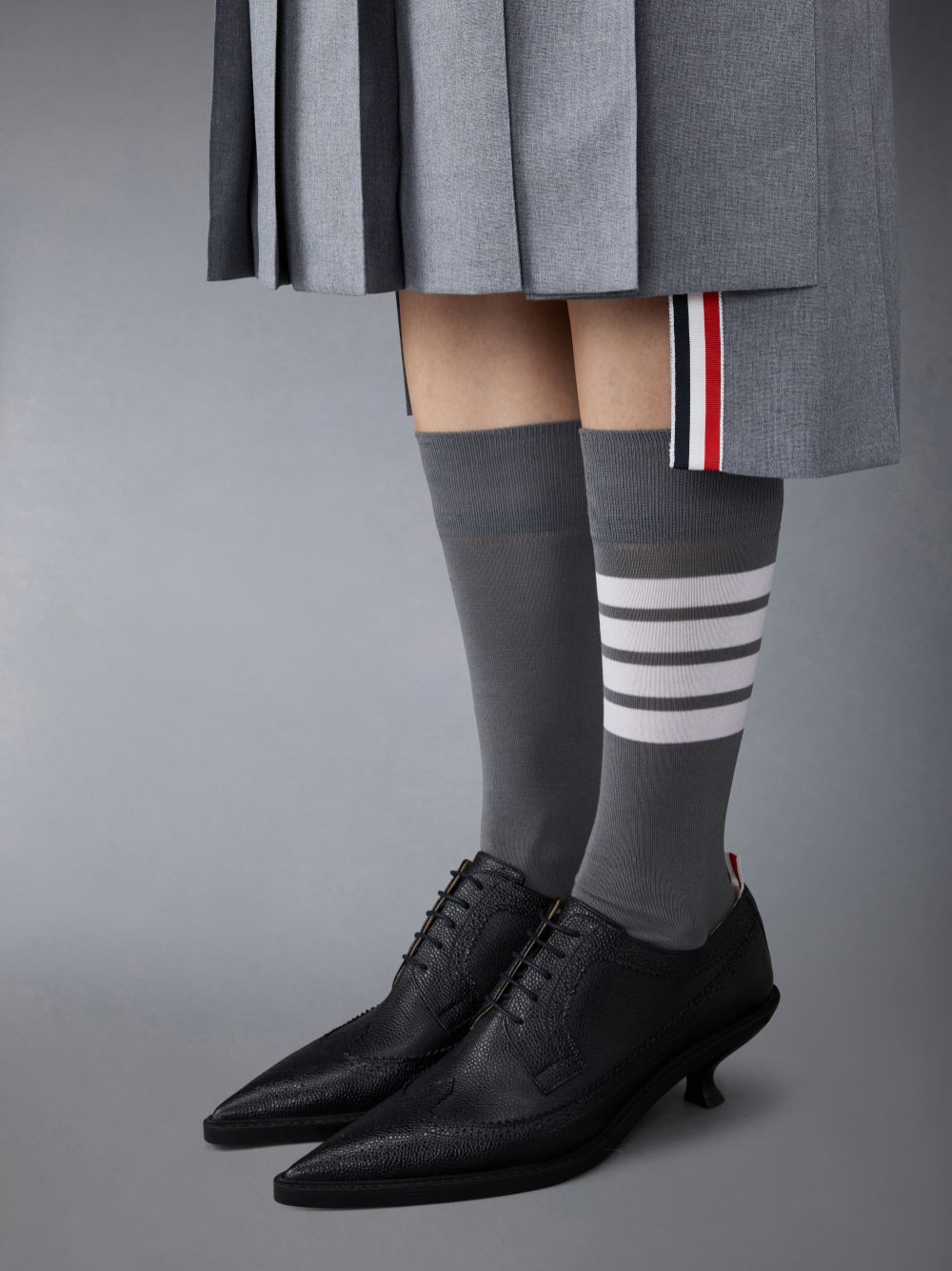 Thom Browne Leather Sole Heeled Longwing レディース ブローグシューズ 黒 | FOI57M68211