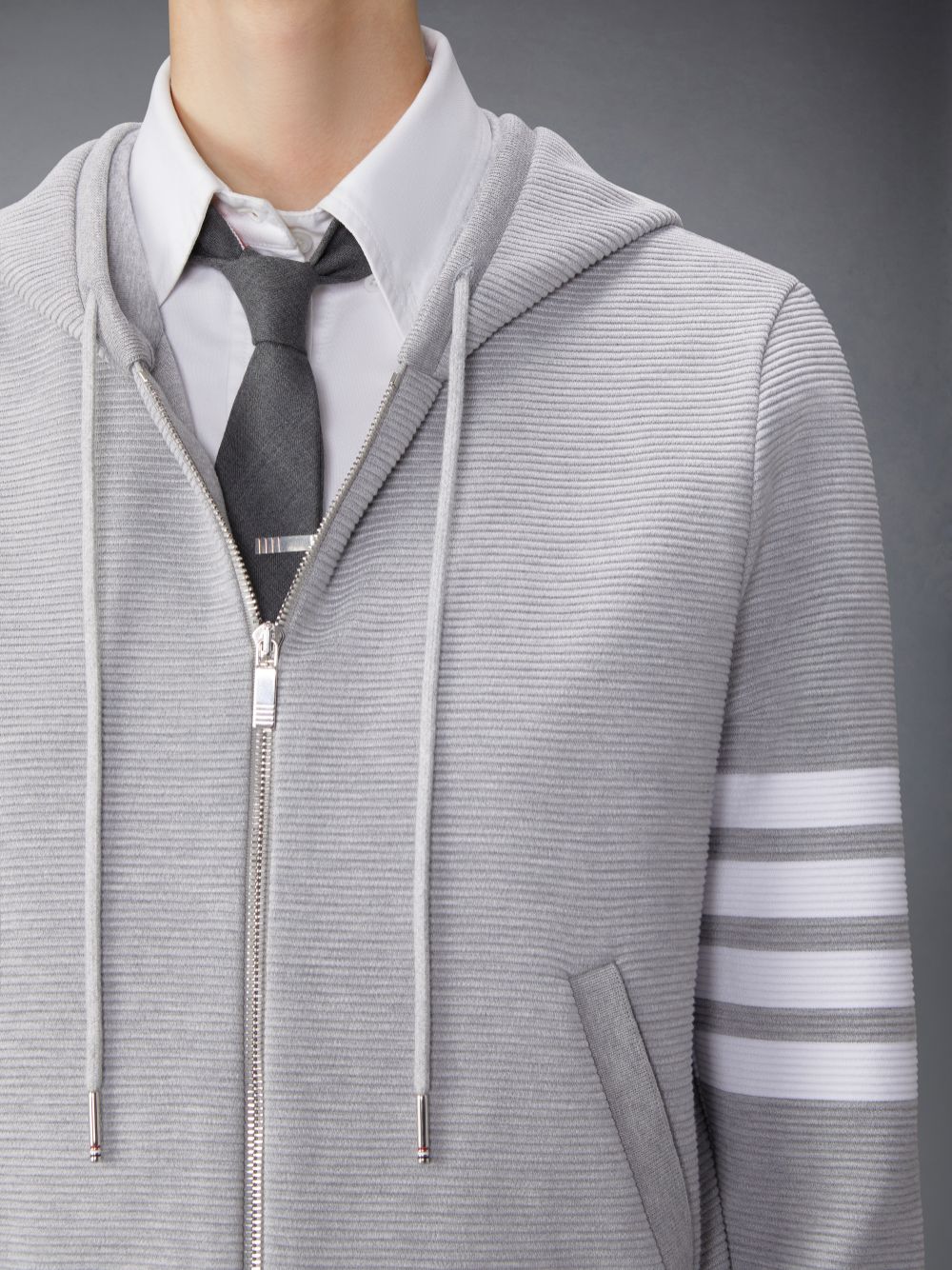 Thom Browne Light Ottoman Rib 4-Bar Zip レディース パーカー グレー | DZN01B05615