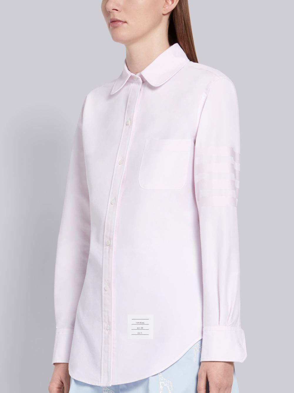 Thom Browne Light Pink Supima Cotton Oxford Satin Weave 4-Bar Long Sleeve Round Collar レディース シャツ ピンク | BNB95Y79979
