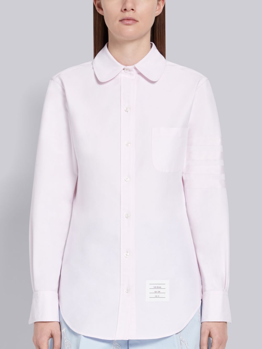 Thom Browne Light Pink Supima Cotton Oxford Satin Weave 4-Bar Long Sleeve Round Collar レディース シャツ ピンク | BNB95Y79979