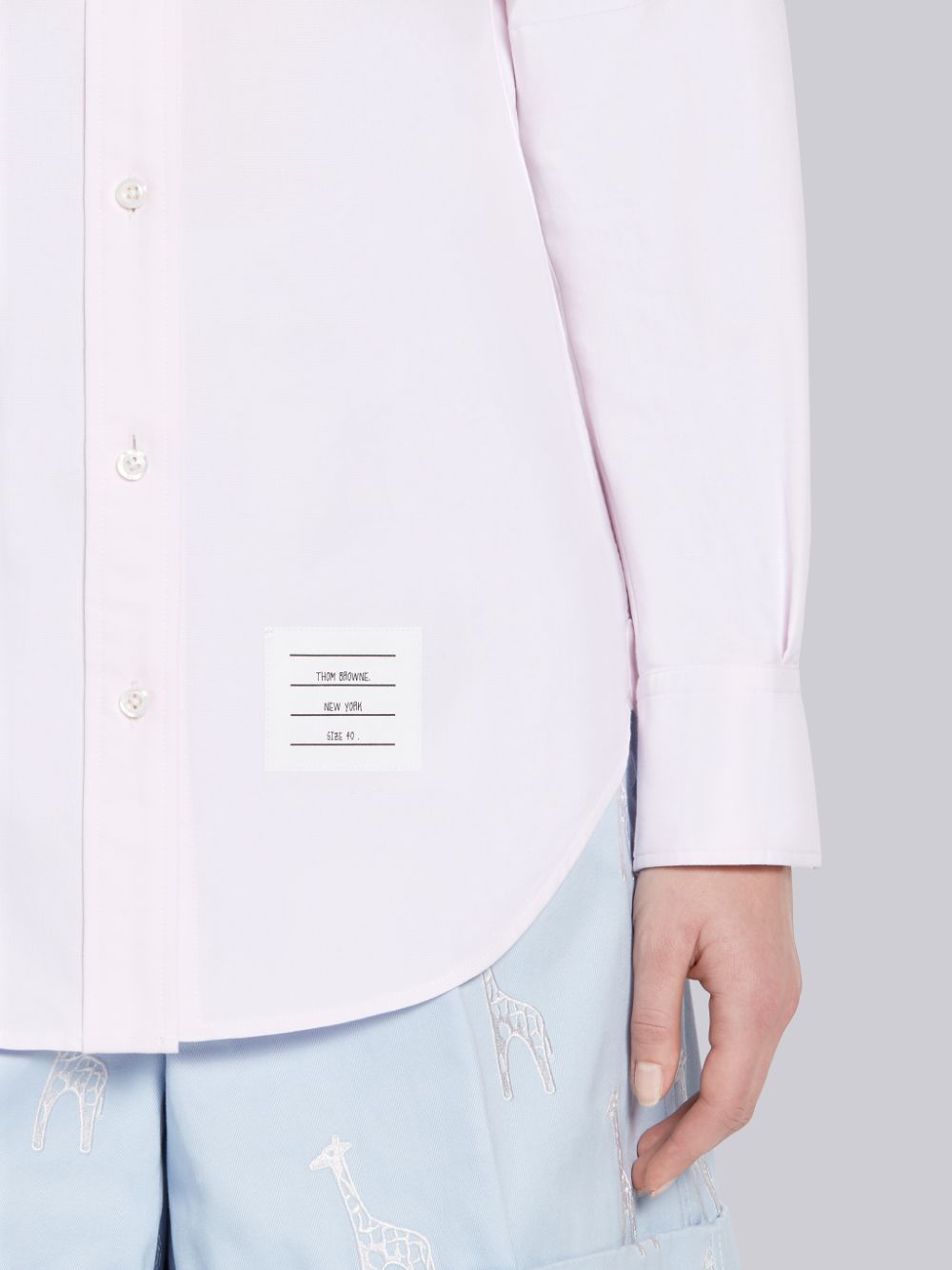 Thom Browne Light Pink Supima Cotton Oxford Satin Weave 4-Bar Long Sleeve Round Collar レディース シャツ ピンク | BNB95Y79979