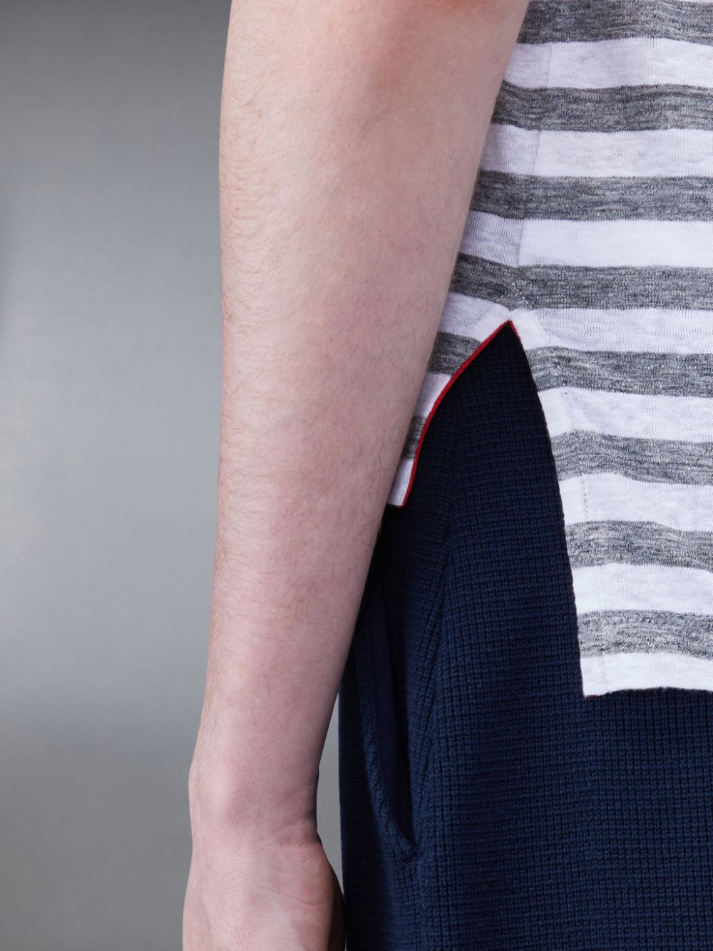 Thom Browne Linen Jersey Short Sleeve Striped メンズ ポロシャツ グレー | QYV32I42073