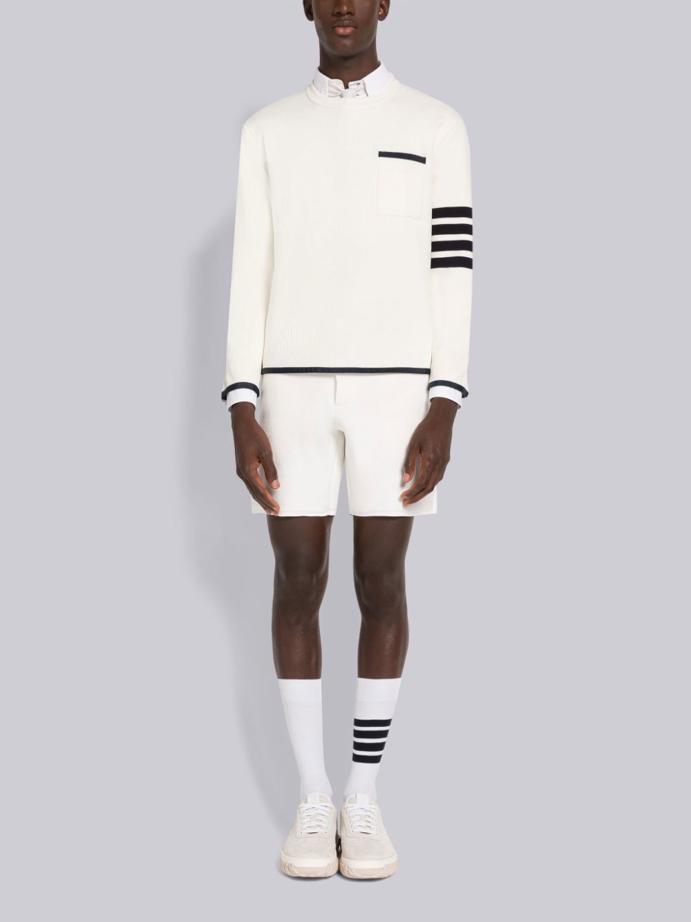 Thom Browne MILANO STITCH COTTON TIPPING 4-BAR BOXY CREW NECK メンズ プルオーバー 白 | TRA03J05835
