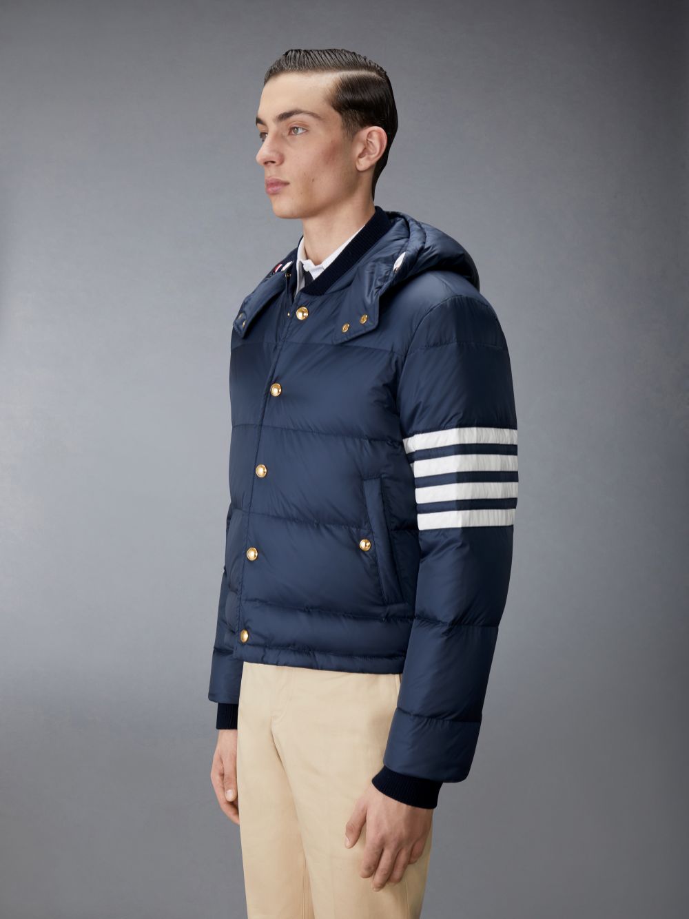 Thom Browne Matte Nylon 4-Bar Down Bomber メンズ ジャケット ネイビー | UQW38M34905