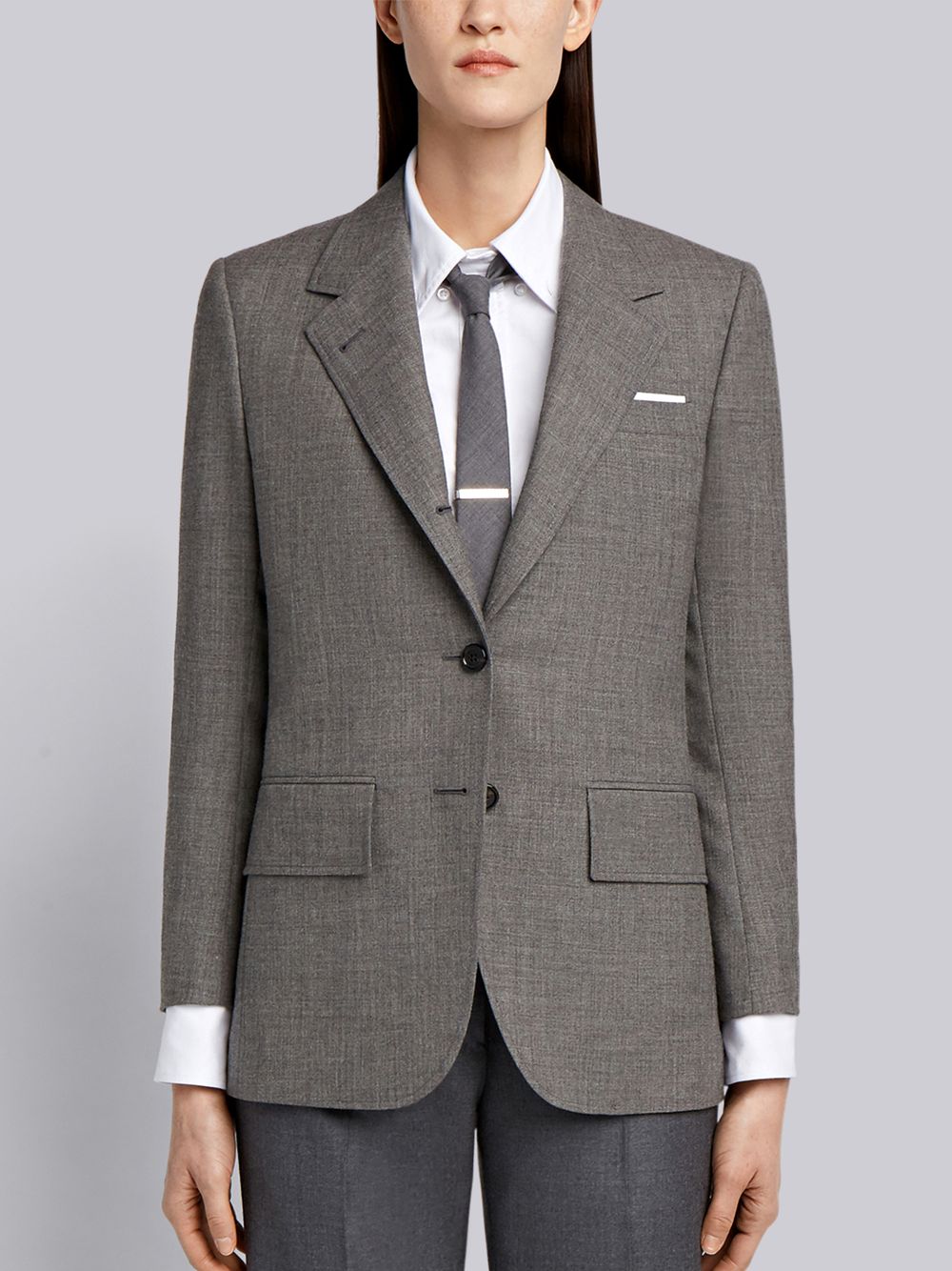 Thom Browne Medium 2-Ply Fresco Wool Wide Lapel Sport レディース コート グレー | YHR79S01899